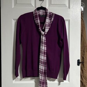 New York & Company Deep Purple Sweater with Plaid Accent